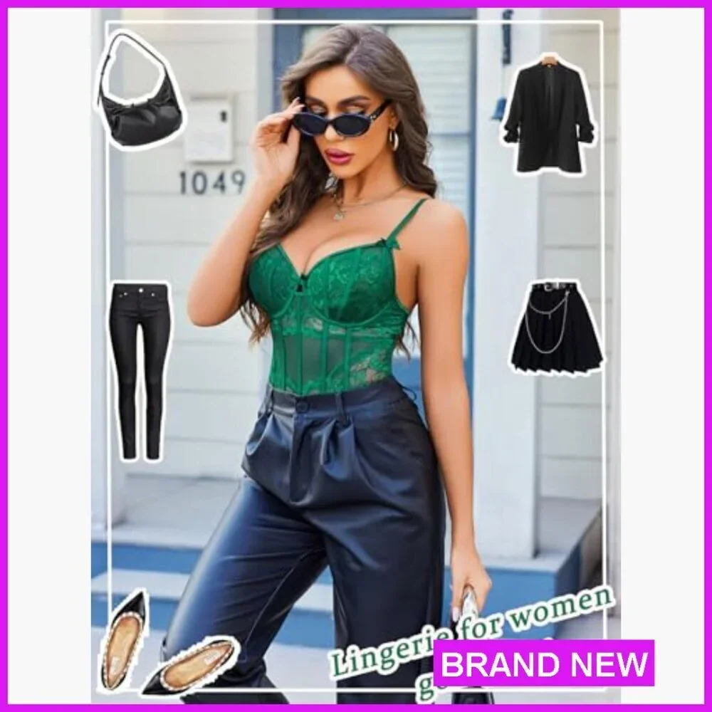 Sexy Lace Bodysuit V Neck Mesh Top Push Up One Piece Lingerie Elegant Chic